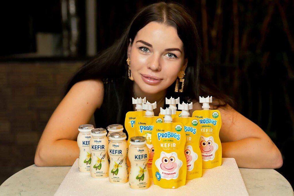 Sales lady with her product for an ad.