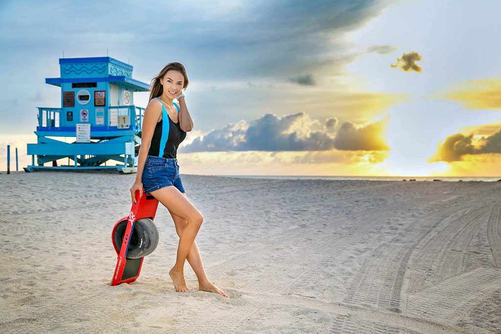 Lifestyle photo of the girl with one wheel