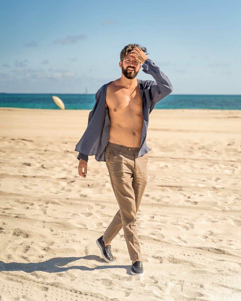 Male actor photoshoot on the beach in Miami.